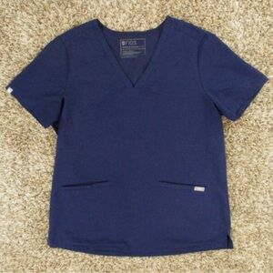Figs Scrubs Top Women's Medium Navy Blue Casma Three-Pocket Short Sleeve Medical